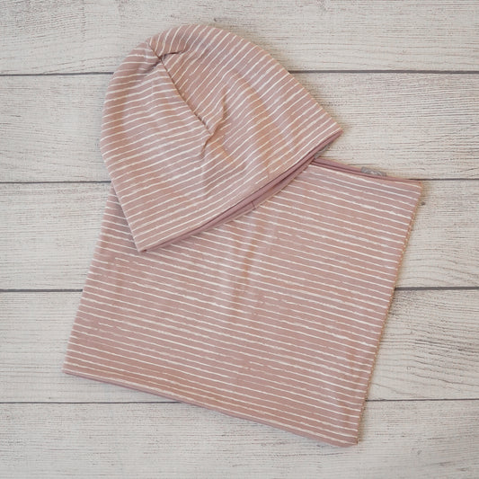 Wende Beanie - Altrosa gestreift
